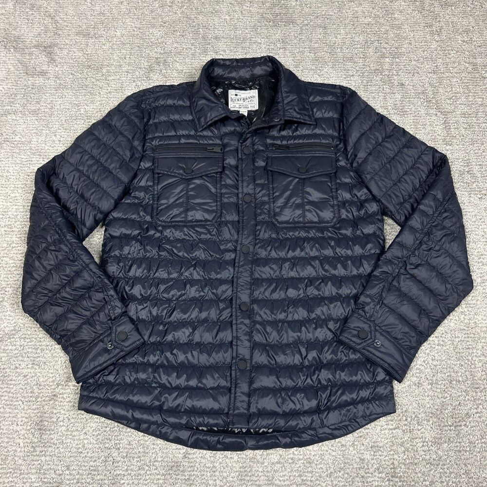Lucky Brand Jacket Mens Medium Puffer Quilted Navy Pockets Lightweight Coat New